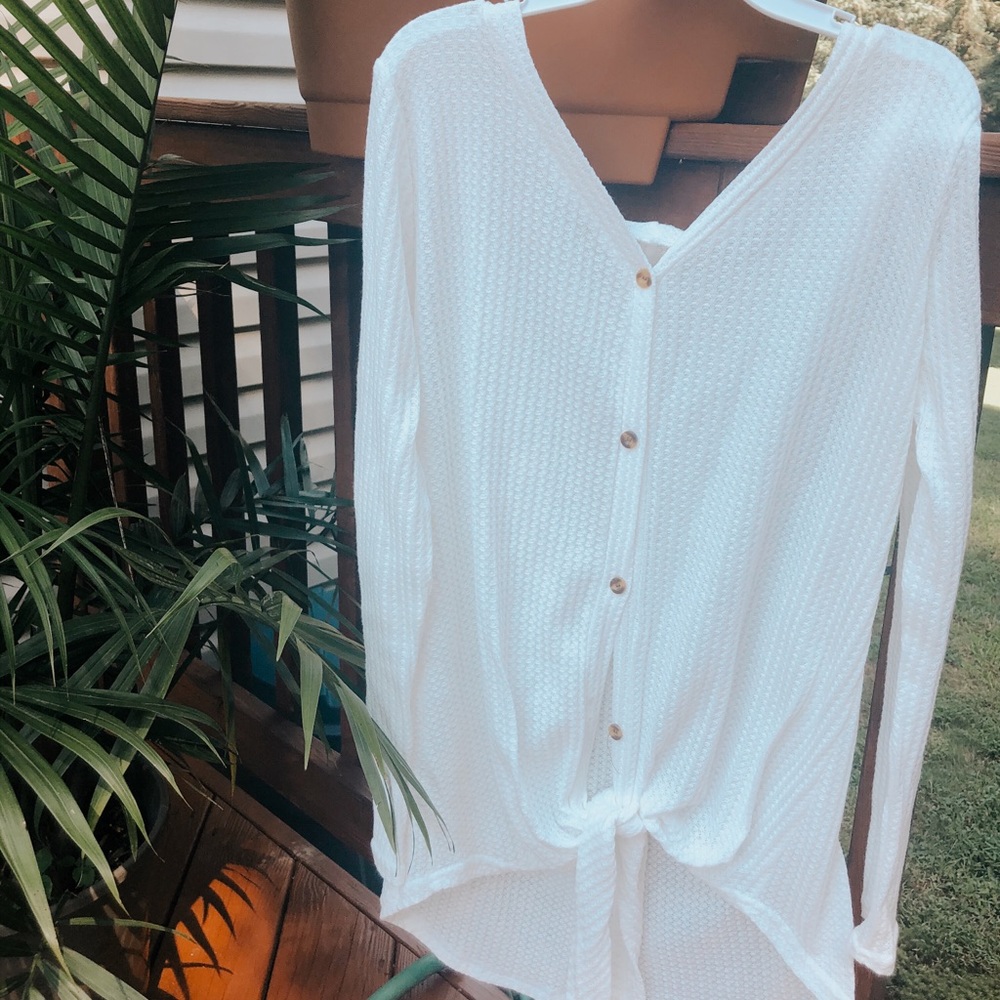 Button down sweater cover up with front tie